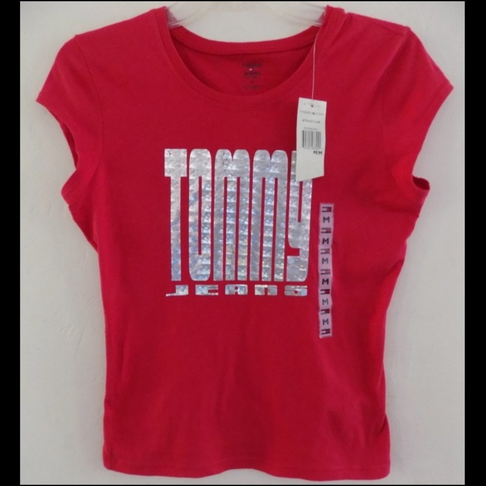 NWT Tommy Hilfiger Muscle Tee M Red Silver logo Pure cotton Short sleeve T-shirt